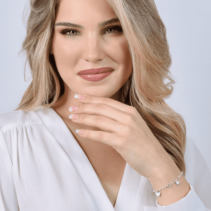 BRACCIALE DONNA IN ACCIAIO PERLE CON FARFALLE