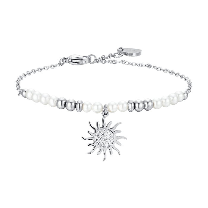 BRACCIALE DONNA IN ACCIAIO CON PERLE E SOLE