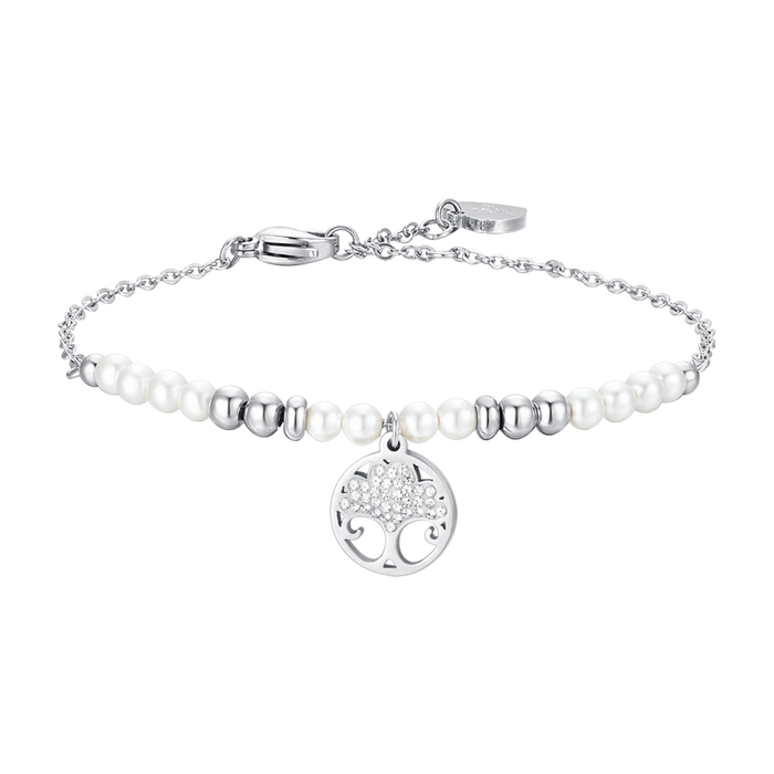BRACCIALE DONNA IN ACCIAIO CON PERLE E ALBERO DELLA VITA