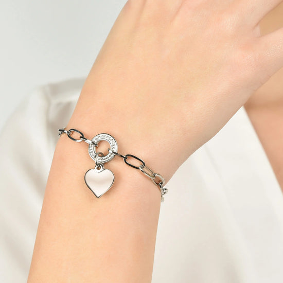 BRACCIALE DONNA IN ACCIAIO CON CUORE CERCHIO E CRISTALLI BIANCHI