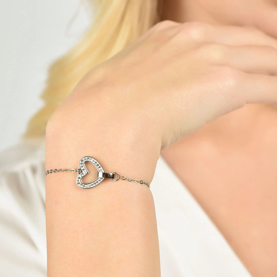 BRACCIALE DONNA IN ACCIAIO CON CUORE E CRISTALLI BIANCHI ED ELEMENTO