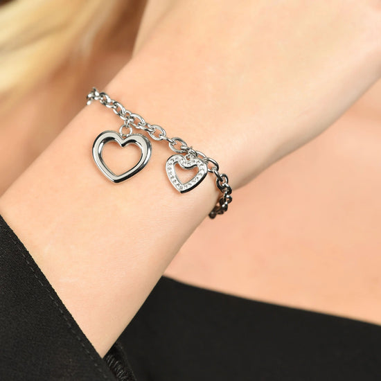 BRACCIALE DONNA IN ACCIAIO CON CUORI E CRISTALLI BIANCHI