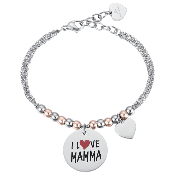 BRACCIALE DONNA IN ACCIAIO I LOVE MAMMA PALLINE ROSÈ