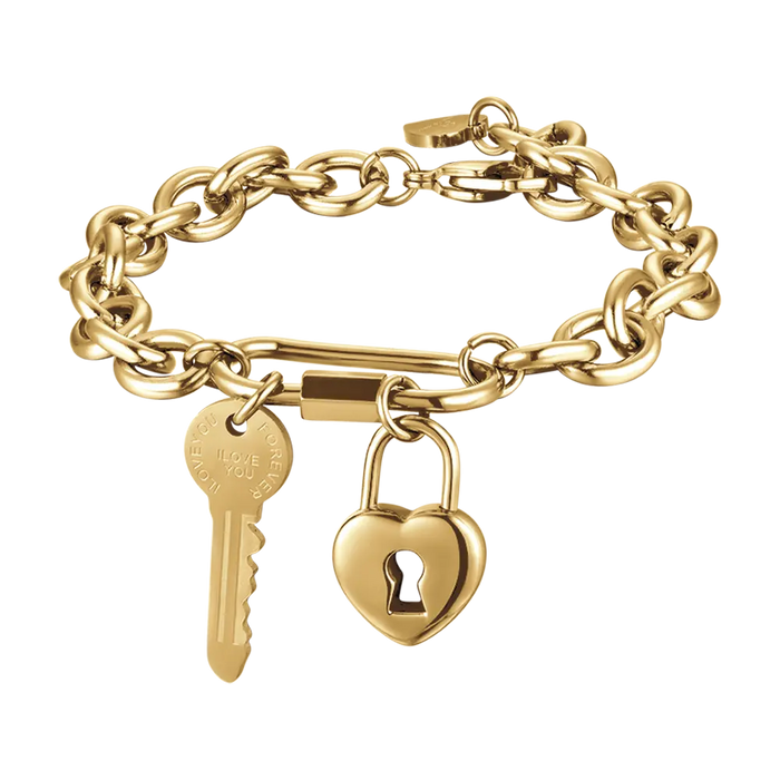 BRACCIALE DONNA IN ACCIAIO IP GOLD CON CHIAVE E CUORE LUCCHETTO