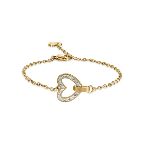 BRACCIALE DONNA IN ACCIAIO IP GOLD CON CUORE E CRISTALLI BIANCHI ED ELEMENTO