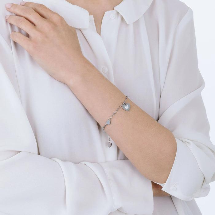 BRACCIALE DONNA IN ACCIAIO IP GOLD CON CUORI CON CRISTALLI BIANCHI