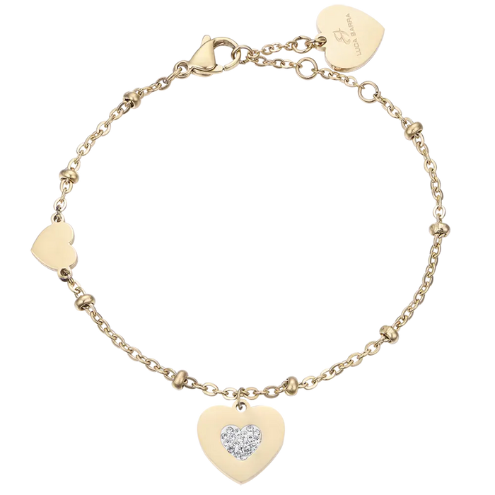 BRACCIALE DONNA IN ACCIAIO IP GOLD CON CUORI CON CRISTALLI BIANCHI