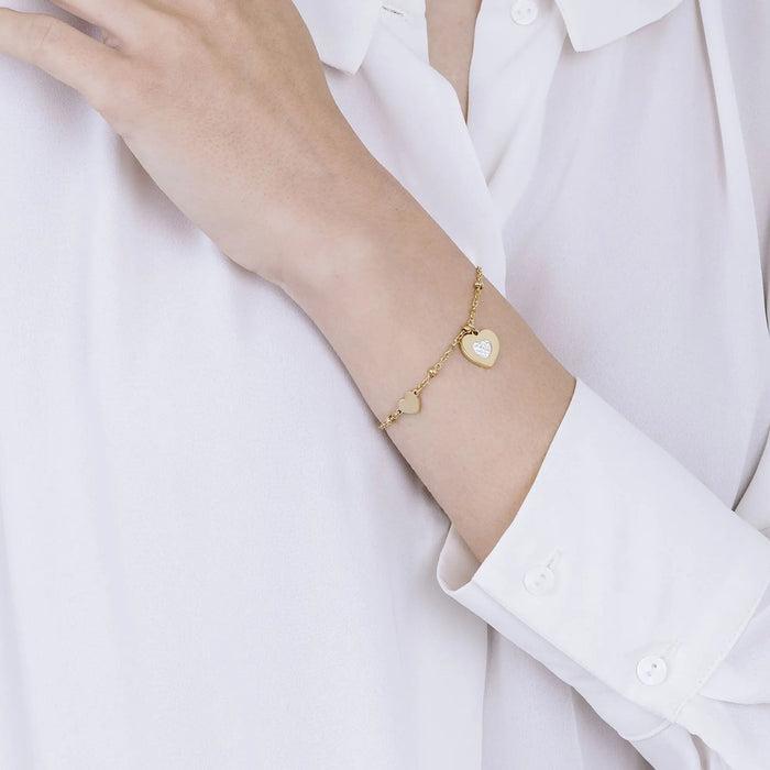 BRACCIALE DONNA IN ACCIAIO IP GOLD CON CUORI CON CRISTALLI BIANCHI