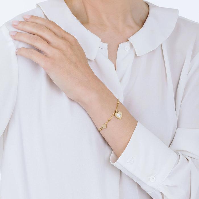 BRACCIALE DONNA IN ACCIAIO IP GOLD CON CUORI CON CRISTALLI BIANCHI