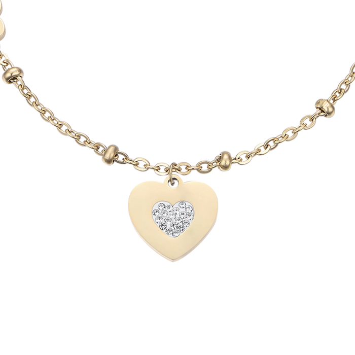 BRACCIALE DONNA IN ACCIAIO IP GOLD CON CUORI CON CRISTALLI BIANCHI
