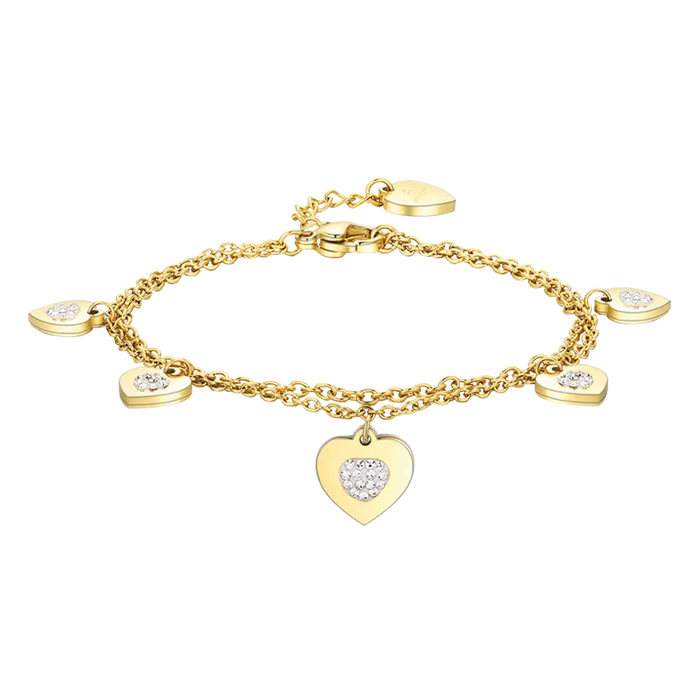 BRACCIALE DONNA IN ACCIAIO IP GOLD CON CUORI E CRISTALLI BIANCHI