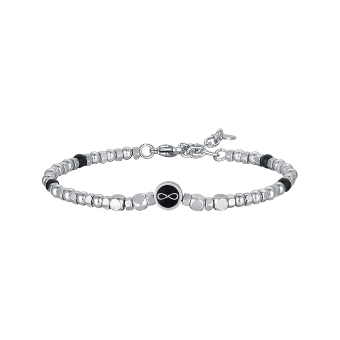 BRACCIALE UOMO IN ACCIAIO CON AGATA NERA E INFINITO