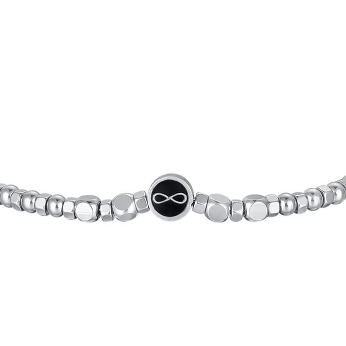 BRACCIALE UOMO IN ACCIAIO CON AGATA NERA E INFINITO
