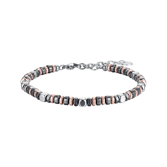 BRACCIALE UOMO IN ACCIAIO CON EMATITE GRIGIA ED IP ROSE