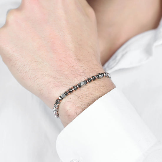 BRACCIALE UOMO IN ACCIAIO CON EMATITE GRIGIA ED IP ROSE