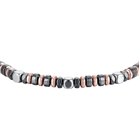 BRACCIALE UOMO IN ACCIAIO CON EMATITE GRIGIA ED IP ROSE