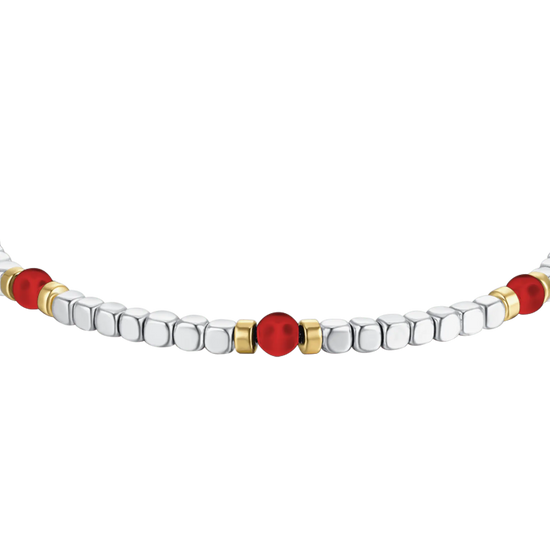 BRACCIALE UOMO IN ACCIAIO CON PIETRE ROSSE ED ELEMENTI IP GOLD