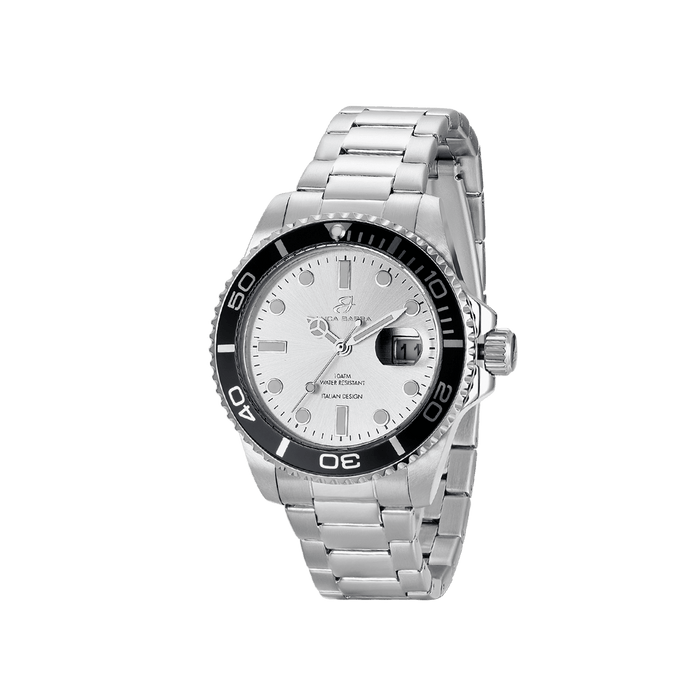 OROLOGIO UOMO CON CASSA IN ACCIAIO QUADRANTE SILVER GHIERA NERA E BLU - BU106