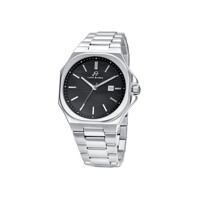 OROLOGIO UOMO IN ACCIAIO QUADRANTE NERO, DETTAGLI SILVER - BU113