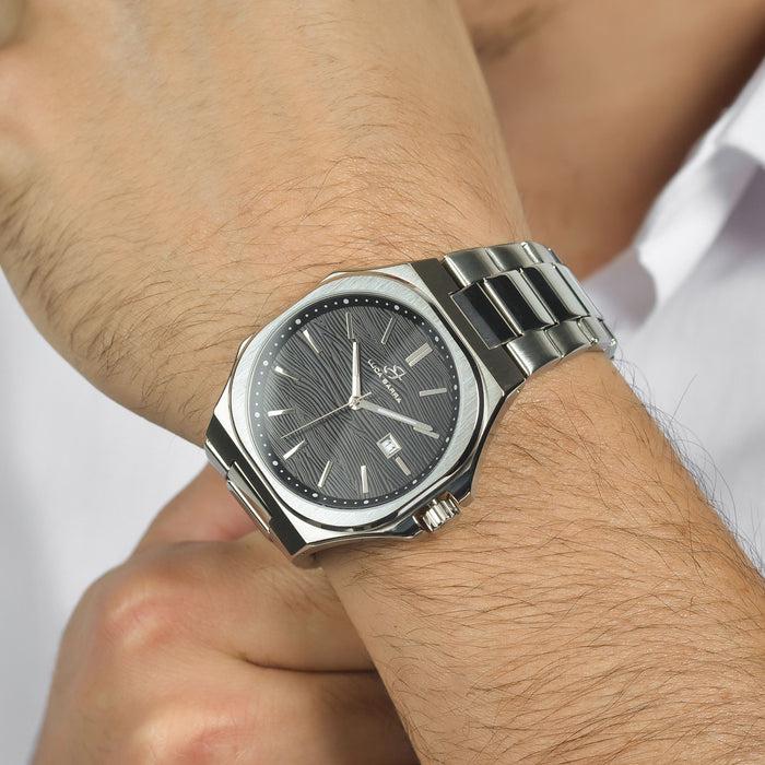 OROLOGIO UOMO IN ACCIAIO QUADRANTE NERO, DETTAGLI SILVER - BU113