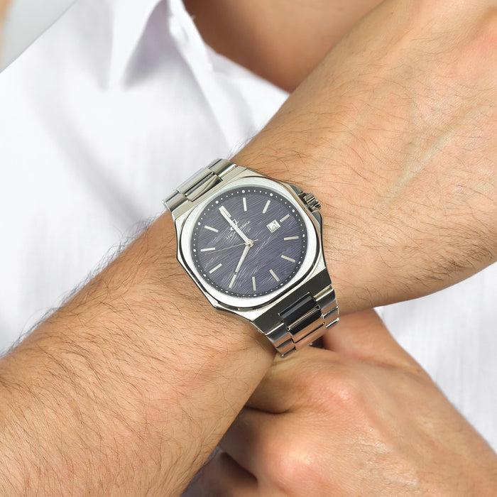 OROLOGIO UOMO IN ACCIAIO QUADRANTE BLU, DETTAGLI SILVER - BU114