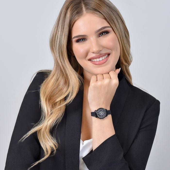 OROLOGIO DONNA IN SILICONE NERO E QUADRIFOGLIO