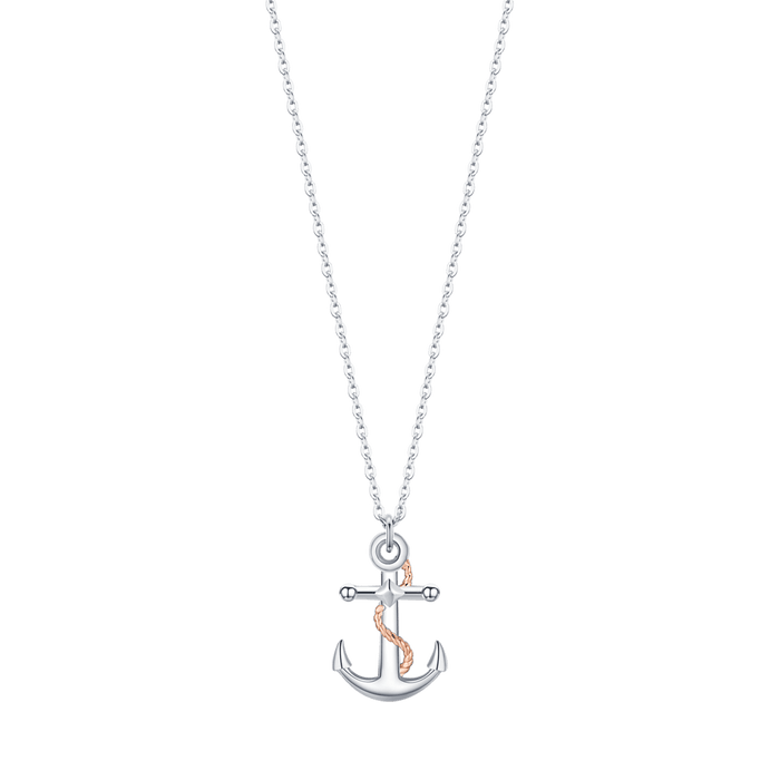 COLLANA UOMO IN ACCIAIO CON ANCORA IP ROSE ED ELEMENTI IN SILVER