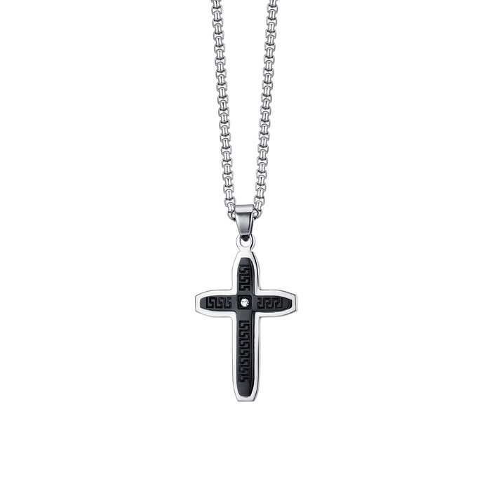 COLLANA UOMO IN ACCIAIO CROCE CON IP NERO