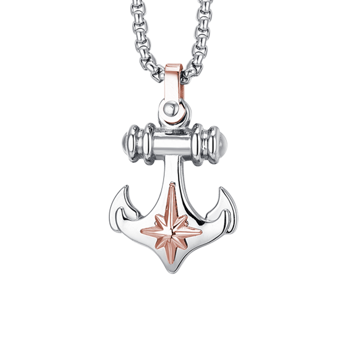 COLLANA UOMO IN ACCIAIO ANCORA E ROSA DEI VENTI