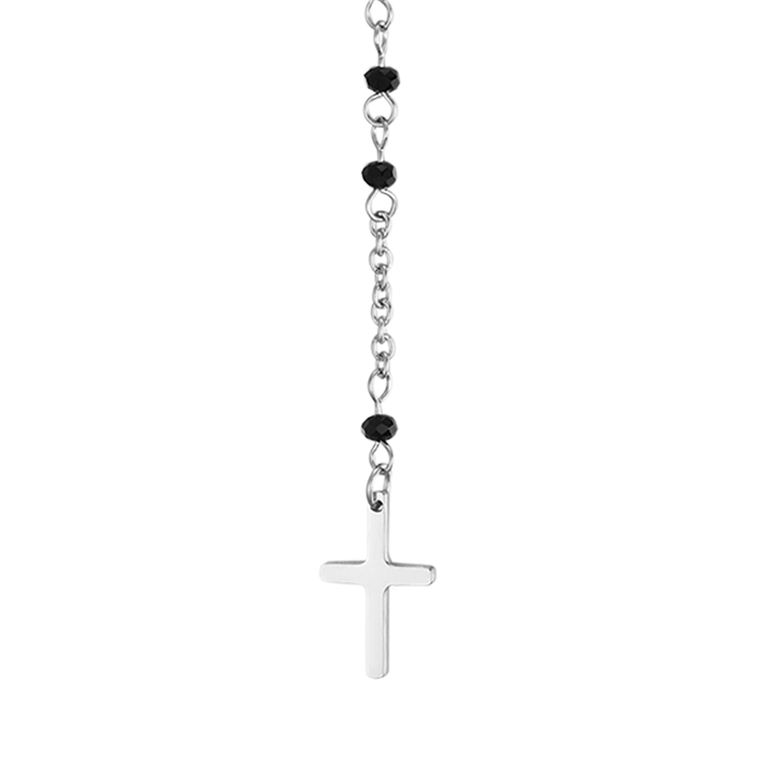 COLLANA DONNA ROSARIO IN ACCIAIO CON CRISTALLI NERI CON PENDENTE