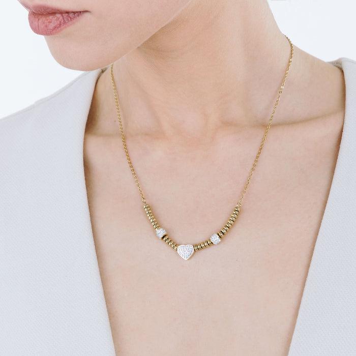 COLLANA IN ACCIAIO IP GOLD CON CUORE CON CRISTALLI BIANCHI