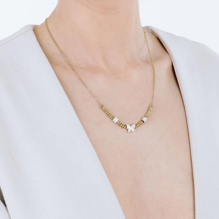 COLLANA IN ACCIAIO IP GOLD CON FARFALLA CON CRISTALLI BIANCHI