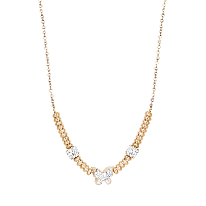 COLLANA IN ACCIAIO IP GOLD CON FARFALLA CON CRISTALLI BIANCHI