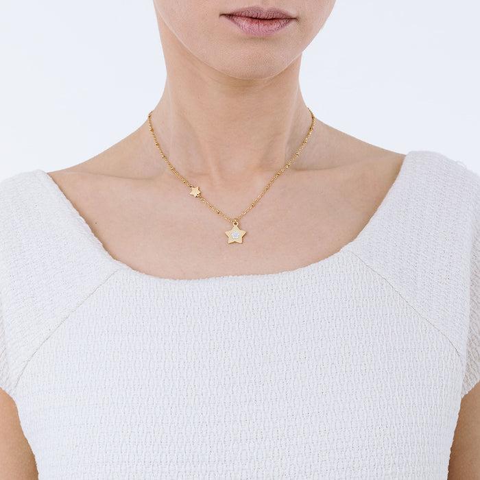 COLLANA DONNA IN ACCIAIO IP GOLD CON STELLE CON CRISTALLI BIANCHI