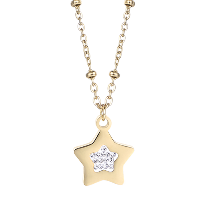 COLLANA DONNA IN ACCIAIO IP GOLD CON STELLE CON CRISTALLI BIANCHI