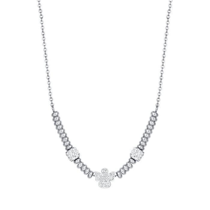 COLLANA IN ACCIAIO CON ANGELO CON CRISTALLI BIANCHI