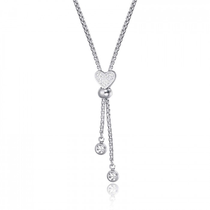 COLLANA IN ACCIAIO CON CUORE CON CRISTALLI BIANCHI