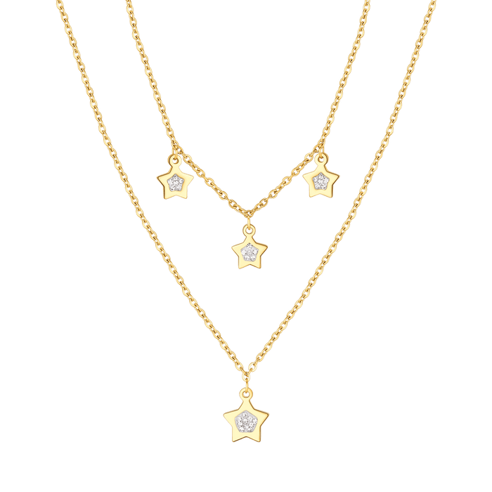 COLLANA DONNA IN ACCIAIO IP GOLD CON STELLE E CRISTALLI BIANCHI