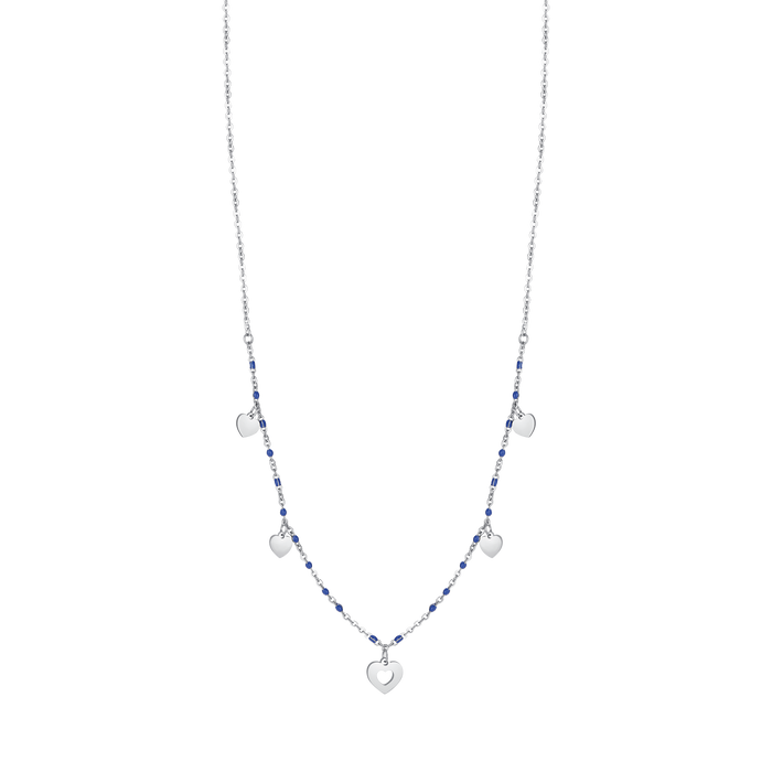 COLLANA IN ACCIAIO CON CUORI E PIETRE BLU