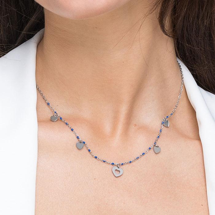 COLLANA IN ACCIAIO CON CUORI E PIETRE BLU