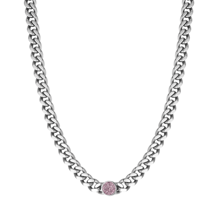 COLLANA DONNA IN ACCIAIO CON CRISTALLI ROSA
