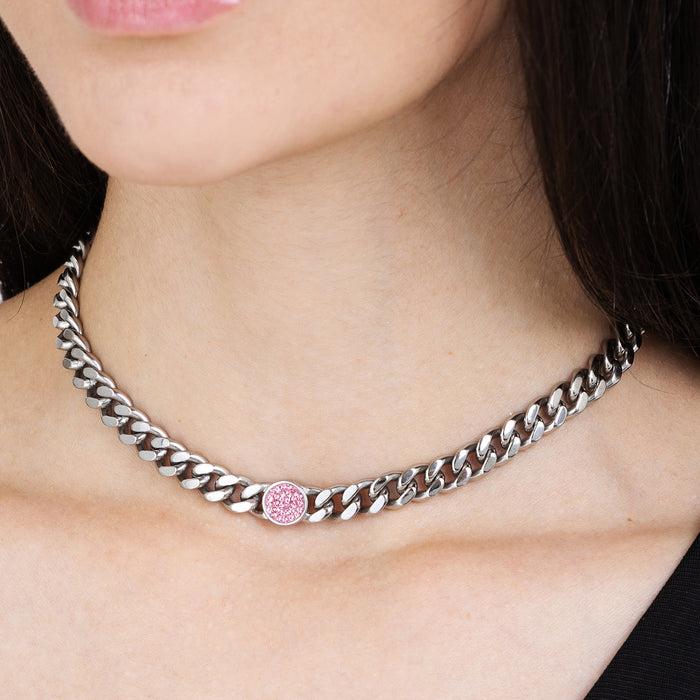 COLLANA DONNA IN ACCIAIO CON CRISTALLI ROSA