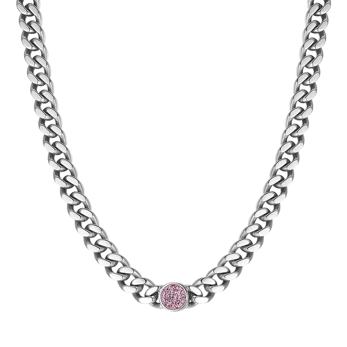COLLANA DONNA IN ACCIAIO CON CRISTALLI ROSA