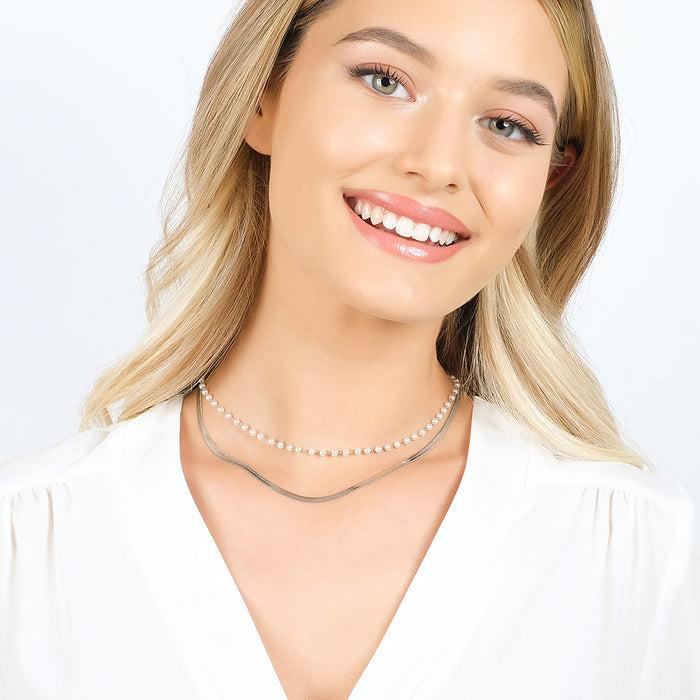 COLLANA DONNA IN ACCIAIO CON PERLE BIANCHE