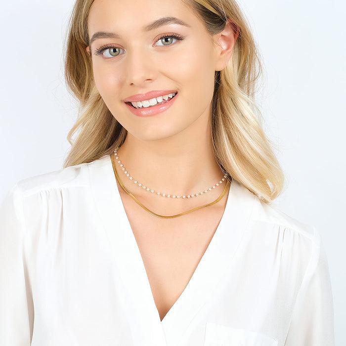 COLLANA DONNA IN ACCIAIO CON PERLE BIANCHE