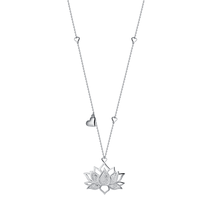 COLLANA DONNA IN ACCIAIO CON FIORE DI LOTO CON CRISTALLI BIANCHI