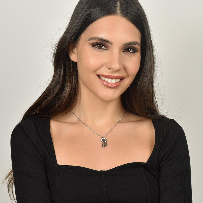 COLLANA DONNA IN ACCIAIO CON ACCHIAPPASOGNI CON CRISTALLI BIANCHI