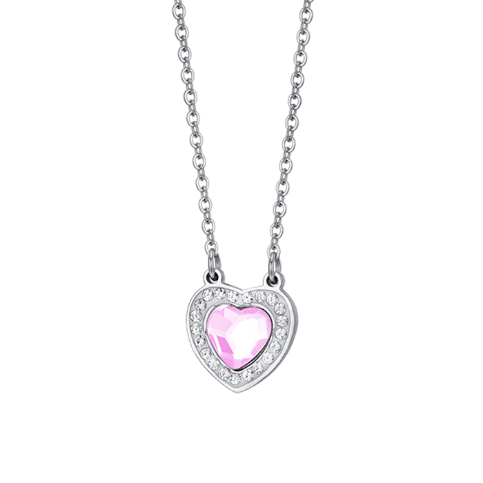 COLLANA DONNA IN ACCIAIO CUORE CRISTALLO ROSA E CRISTALLI BIANCHI