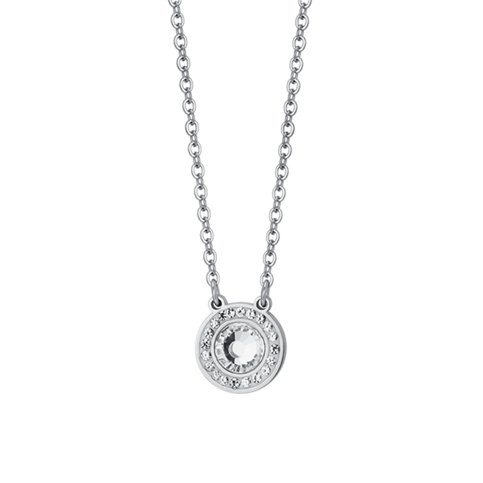 COLLANA DONNA IN ACCIAIO ELEMENTO CRISTALLO BIANCO E CRISTALLI BIANCHI