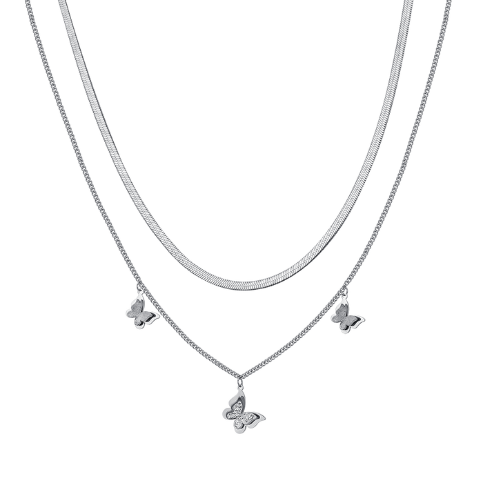 COLLANA DONNA IN ACCIAIO FARFALLE CON CRISTALLI BIANCHI